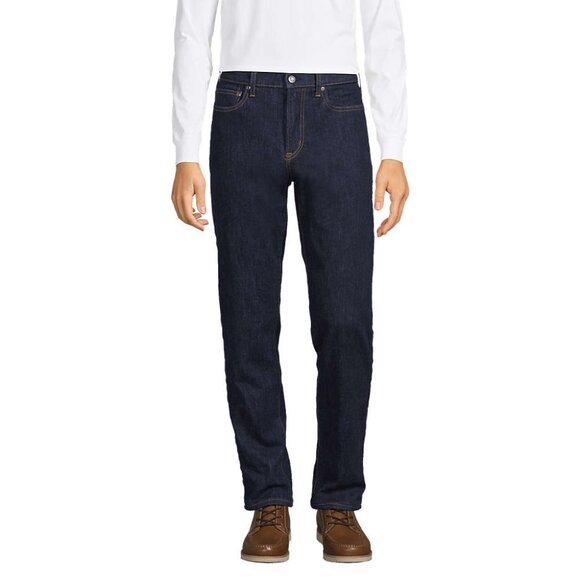 NWT Lands' End Men's Flannel Lined Jeans Dark Wash Black Watch Plaid 38X34 38/34 - Picture 2 of 9